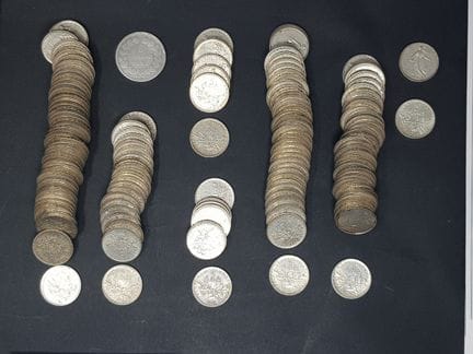 Set of 5-franc "Semeuse" silver coins, consisting 