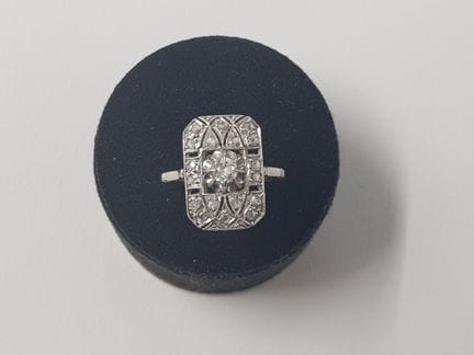 Anello in platino e oro bianco 750e, base rettango