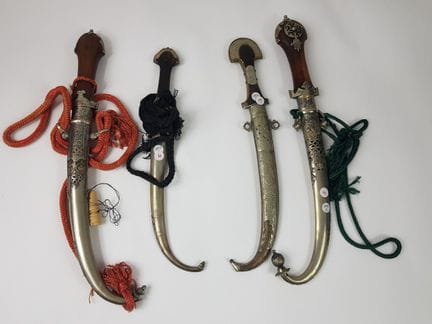 Set of four koumya made of wood, silver plated met