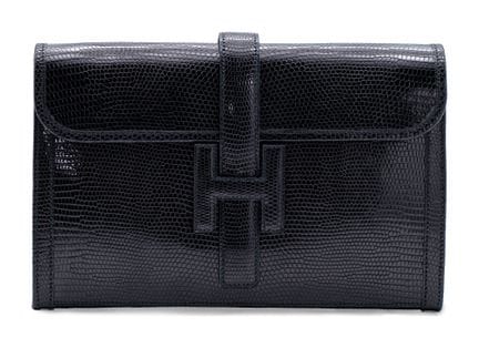 *HERMÈS 
Pochette Jige in pelle di lucertola nera,