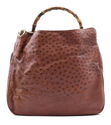 *GUCCI 
Borsa tote in pelle di struzzo color tabac