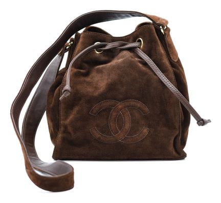 *CHANEL 
Borsa a secchiello in camoscio marrone, t