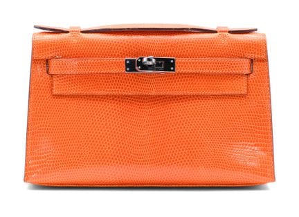 *HERMÈS 
Pochette Kelly in pelle di lucertola aran