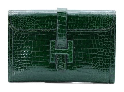 *HERMÈS 
Pochette Jige in coccodrillo Porosus verd