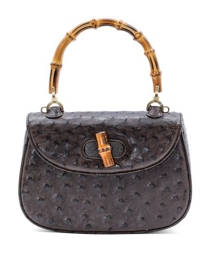 *GUCCI 
Borsa Bambù in pelle di struzzo marrone, f