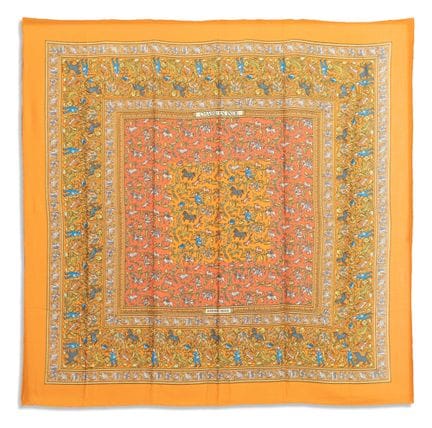 *HERMÈS 
"Chasse en Inde" silk and cashmere shawl 