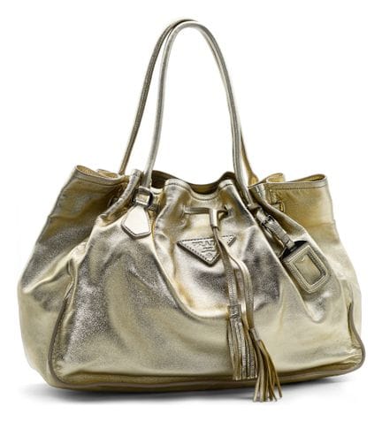 *PRADA 
Borsa in pelle color oro con due manici, c