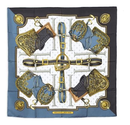 *HERMÈS 
"Selles a Housse" silk scarf, Christiane 