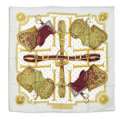 *HERMÈS 
"Selles a Housse" silk scarf, Christiane 