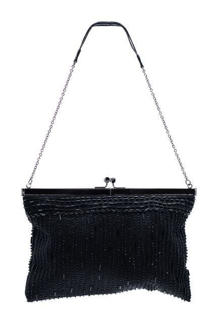 *PRADA 
Borsa semitracolla nera ricamata con perli