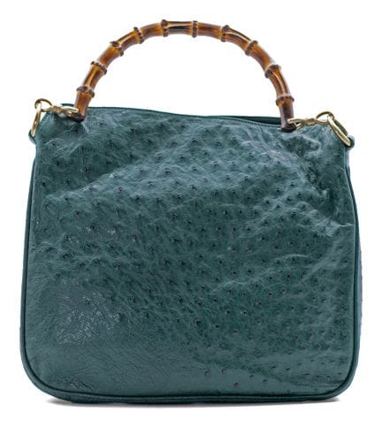 *GUCCI 
Borsa in pelle di struzzo verde con manico