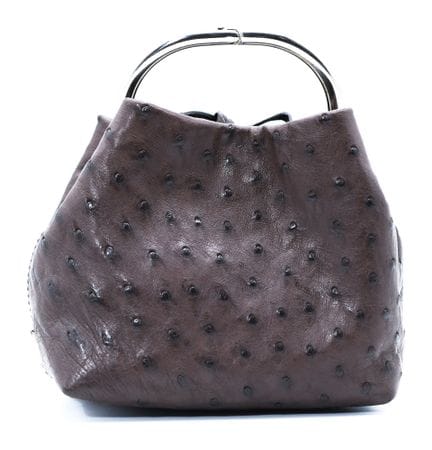 *PRADA 
Pochette in pelle di struzzo marrone con m