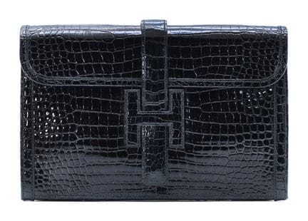 *HERMÈS 
Pochette Jige in coccodrillo Porosus nero