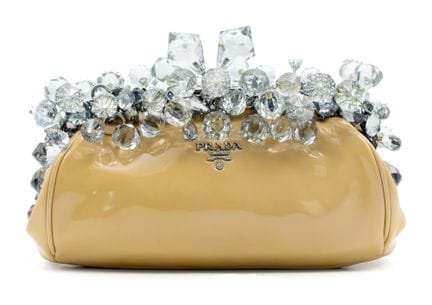 *PRADA 
Pochette Blush Crystal in vernice e crista