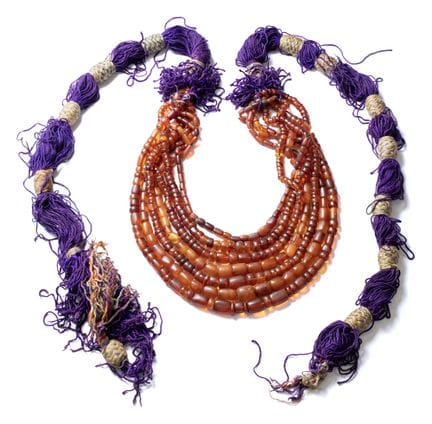 *Ethnic belt made of amber barrel beads with long 