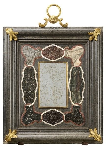 Miroir en marbre gris incrusté d’échantillons de m