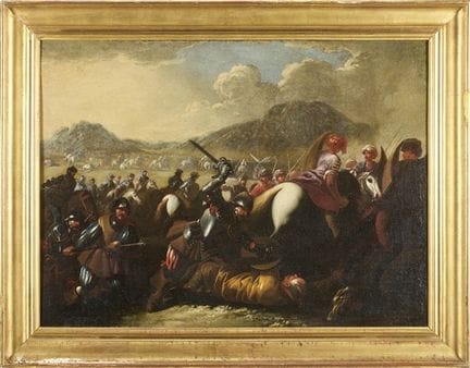 Scène de bataille entre Turcs et chrétiens
huile s