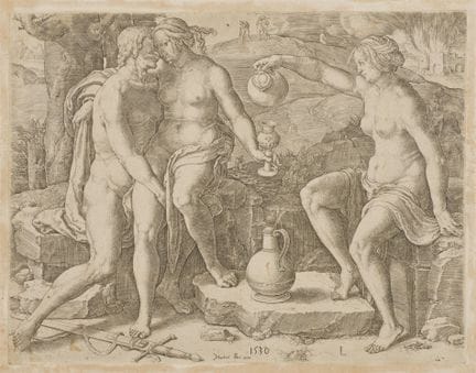 一套八件早期版画，包括：卢卡·迪·莱达（Luca di Leida）的一件刻刀作品、菲利普斯·加勒（