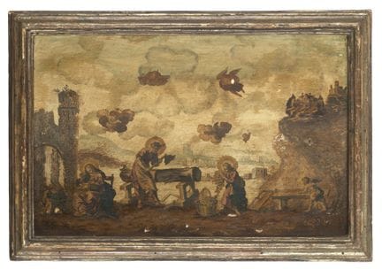 Pair of wooden panels decorated in arte povera dep