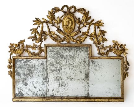 Carved and mecca-gilded wooden overmantel mirror w