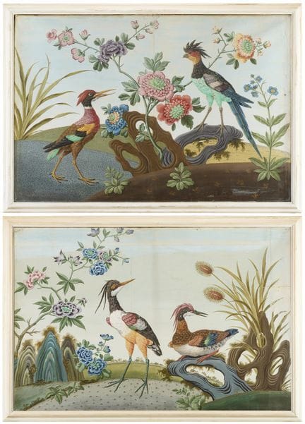 Pair of Chinoiserie panels, watercolor on paper on