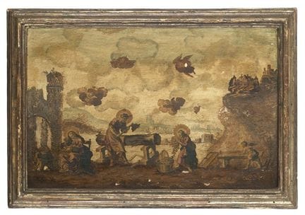 Paire de panneaux en bois décorés dans le style « 