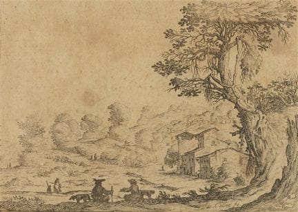 Trois gravures de paysage rares, souvent attribuée
