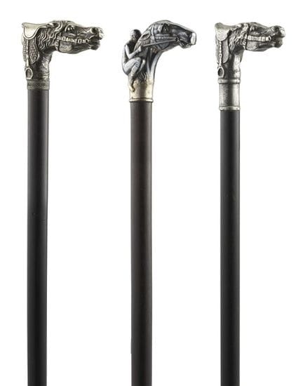 19th-century art. Three walking sticks for horse r