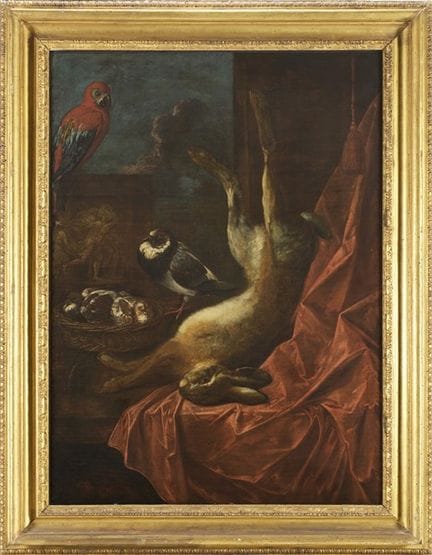 Nature morte avec lièvre, pigeons et perroquet
hui