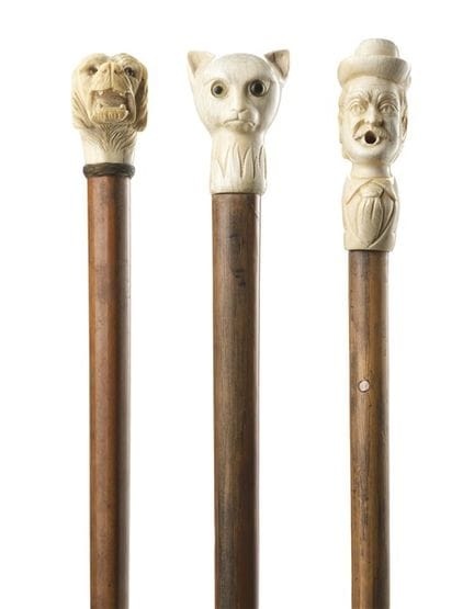Art du XIXe siècle. Trois cannes dont les tiges so