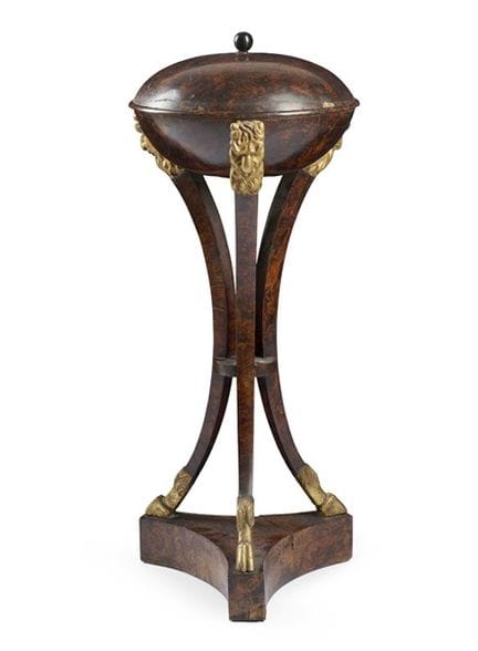 Gueridon with a lidded bowl top supported by three