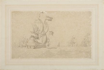 Bataille navale
plume et encre noire, lavis gris (