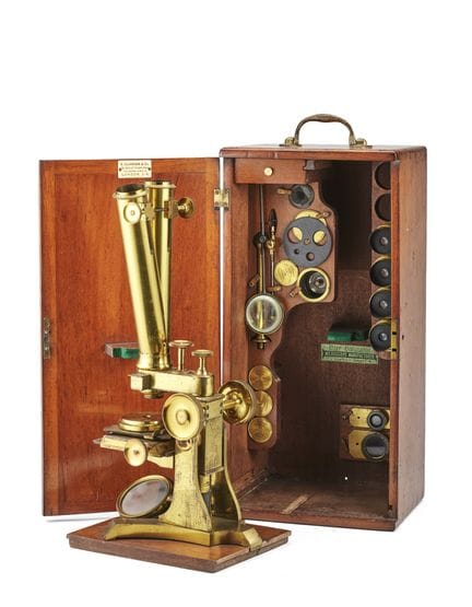 Binocular microscope with optical accessories mark