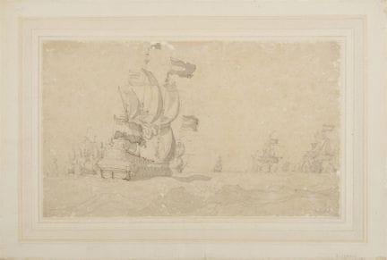 海战
钢笔配黑色墨水，灰色水彩渲染（246×410 毫米）
克拉弗收藏馆藏印章（L. 5353）
（