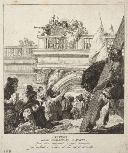 《苦路》（Via Crucis）中的五幅蚀刻版画组（尺寸各异）
（五幅之一，经裁剪）

IT
《苦路