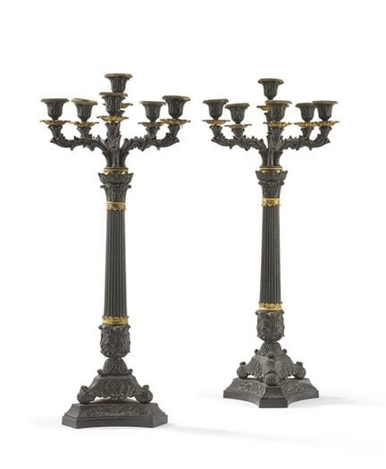 XIXe siècle. Paire de candélabres à six flammes en