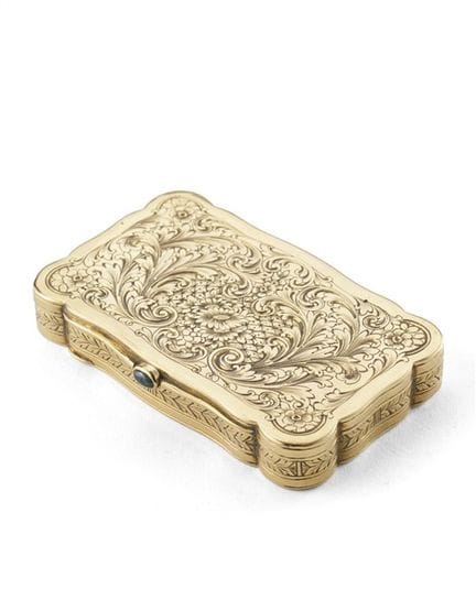 Caja de rapé rectangular de oro de 18 quilates con