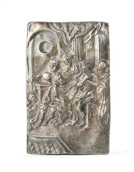 Silbernes Flachrelief, das Christus an der Säule d