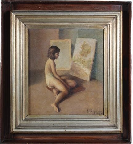 "La modella e il quadro" 1967
olio su tela (39 x 3