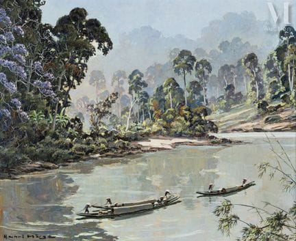 Ⓟ ƒ HENRI MÈGE (1904–1984)
"Boats on a River in Vi