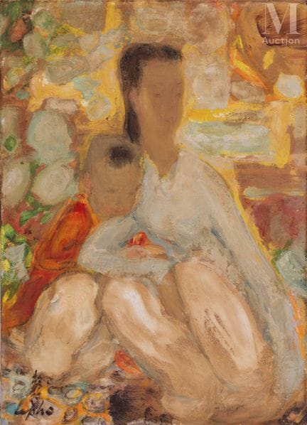 Ⓗ LE PHO (1907–2001)
"Motherhood"
Oil on silk
Sign
