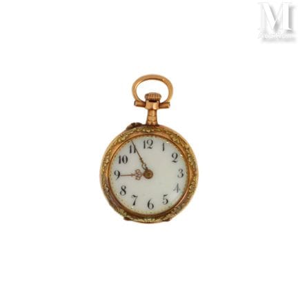 18K rose gold (750°/°°) pocket watch, white enamel