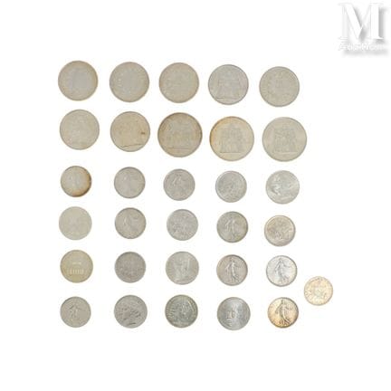 Lot de pièces en argent comprenant : 
- 1 x 100 F 