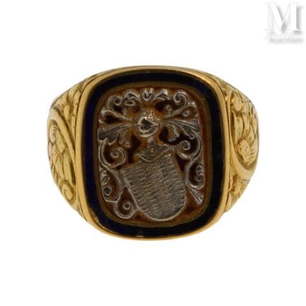 Chevalière en or jaune 18k (750°/°°) à décor d'un 