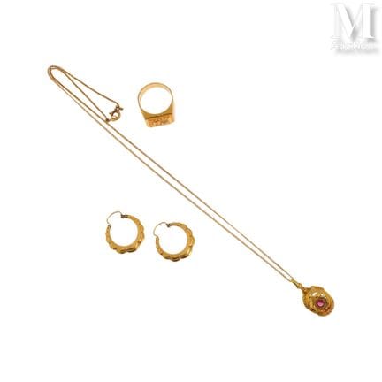 Set of jewelry made of 18K yellow gold (750°/°°) a
