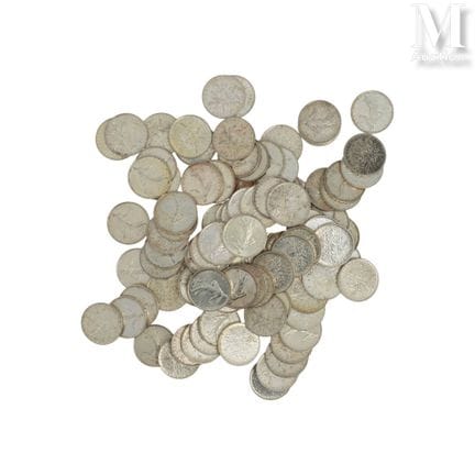 Lot de pièces en argent comprenant : 
- 94 x 5 FF 