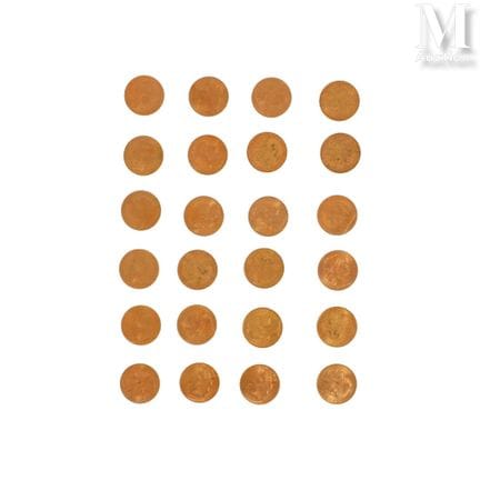 24 pièces 20FF or
Lot de vingt-quatre pièces de 20