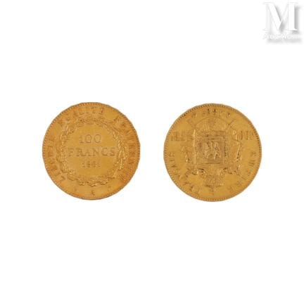 Deux pièces 100 FF or
Lot de deux pièces de 100 fr