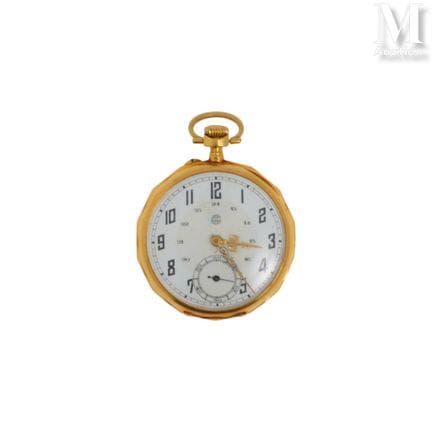 18k yellow gold (750°/°°) pocket watch, white enam