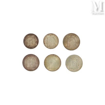 Lot de pièces en argent comprenant : 
- 4 x 50 FF 